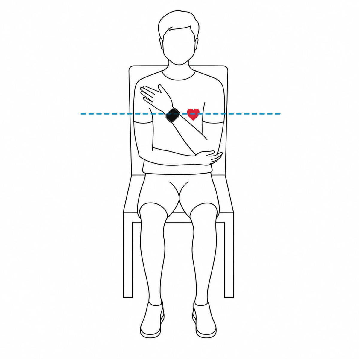Correct heart-level arm position when measuring blood pressure with BP Doctor Fit