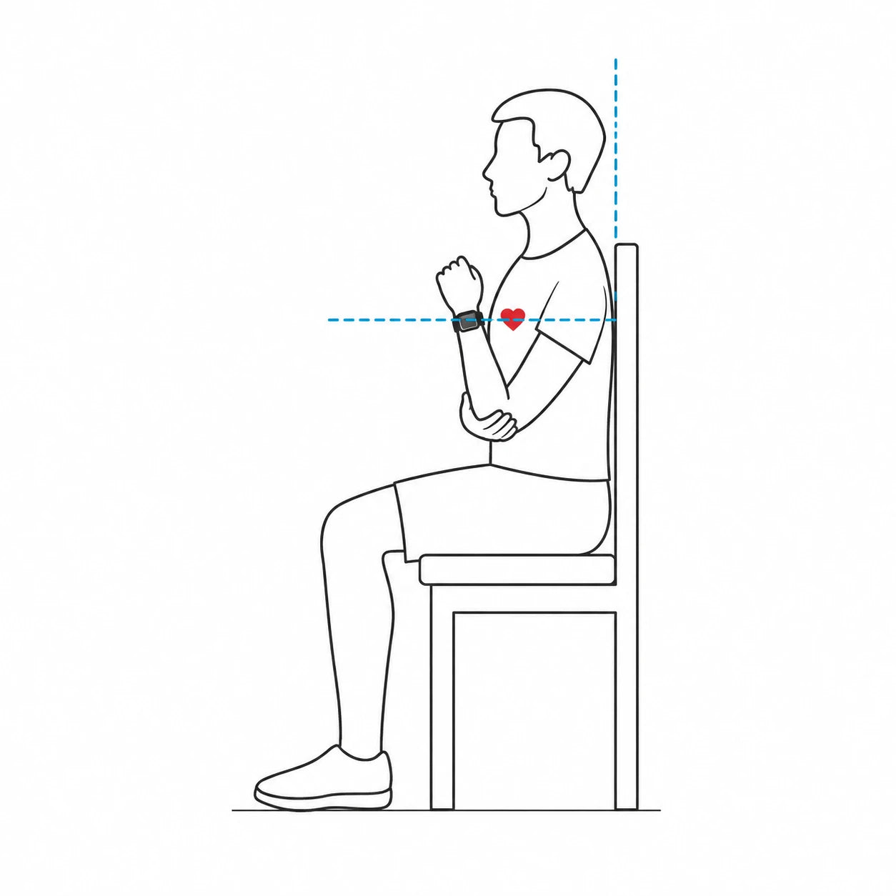 Correct seated posture for a BP Doctor Fit wrist blood pressure measurement