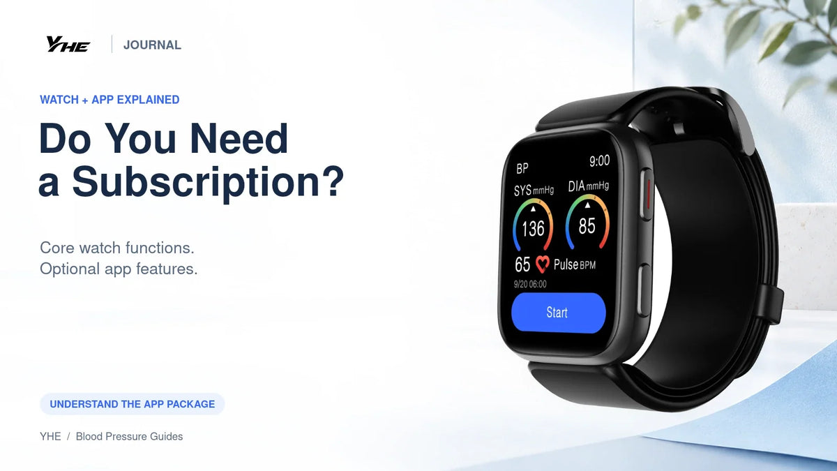 YHE BP Doctor Fit in a guide to core watch functions and optional app subscriptions