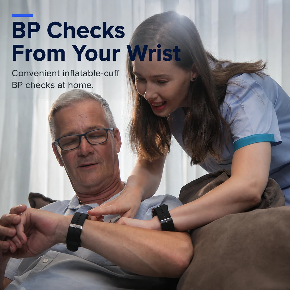 Older adult using YHE BP Doctor Med for a wrist blood pressure check at home