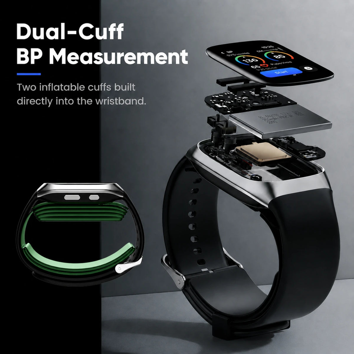 YHE BP Doctor Med dual inflatable cuff wrist blood pressure watch design