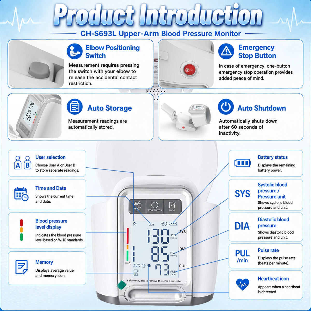 YHE BP Home Automatic Upper Arm Blood Pressure Monitor